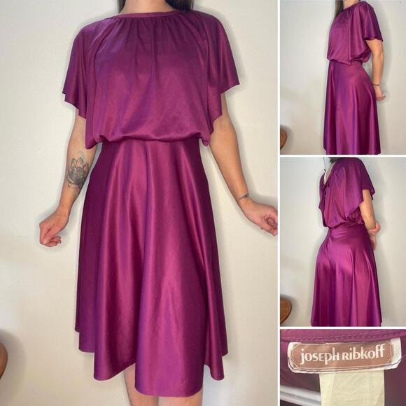 Vintage 1970s Joseph Ribkoff Satin Blouson Dress Size XS - Picture 9 of 9